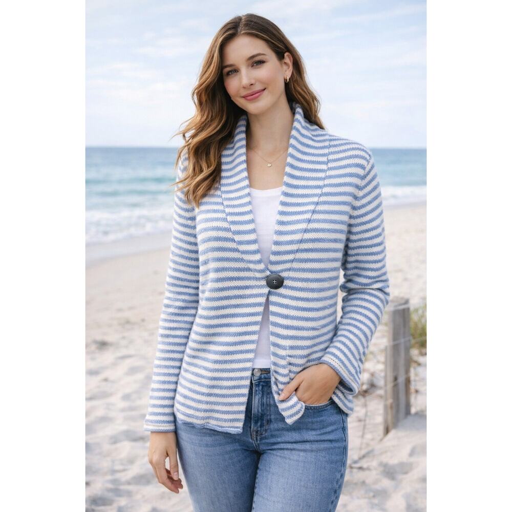 PURE Handmade Nautical Blue White 100% Cotton Sweater S/M